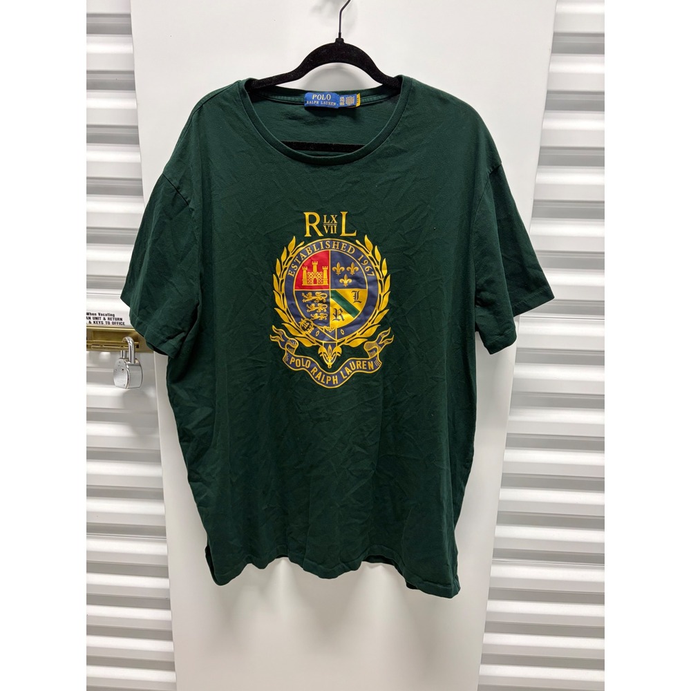 Polo Ralph Lauren T-Shirt Mens XXL Green Crest Graphic Established 1967 Good
